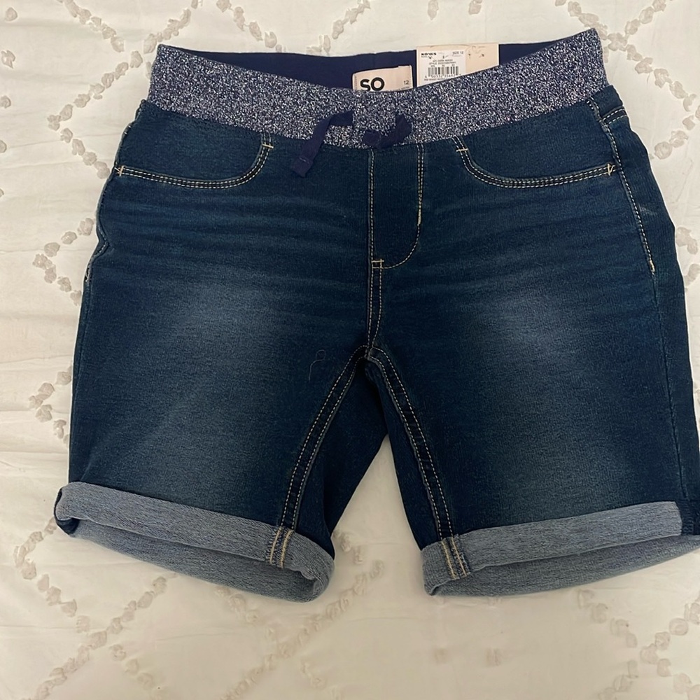 SO Blue Denim Shorts with silver metallic Waistband 12